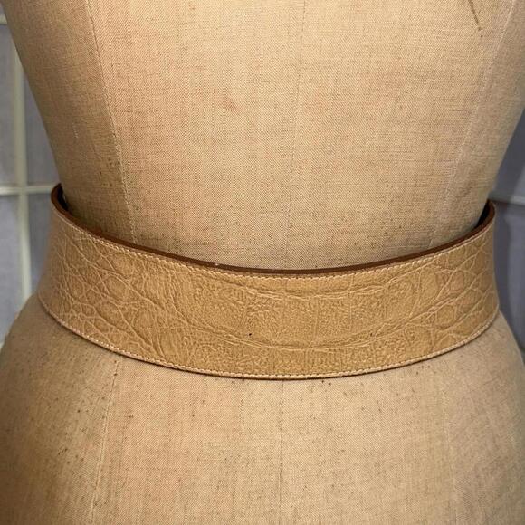 Vintage Sandy Duftler Y2K 90s Tan Leather Chunky Buckle Statement Belt 25-28” XS